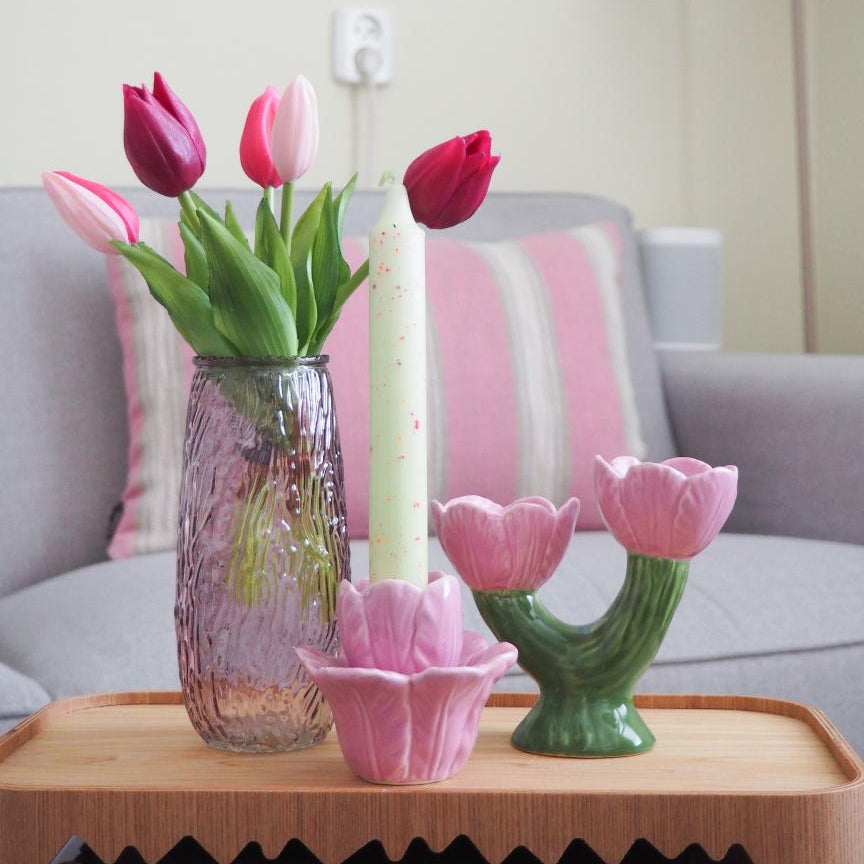 Aardewerk kaarsenstandaard flowers