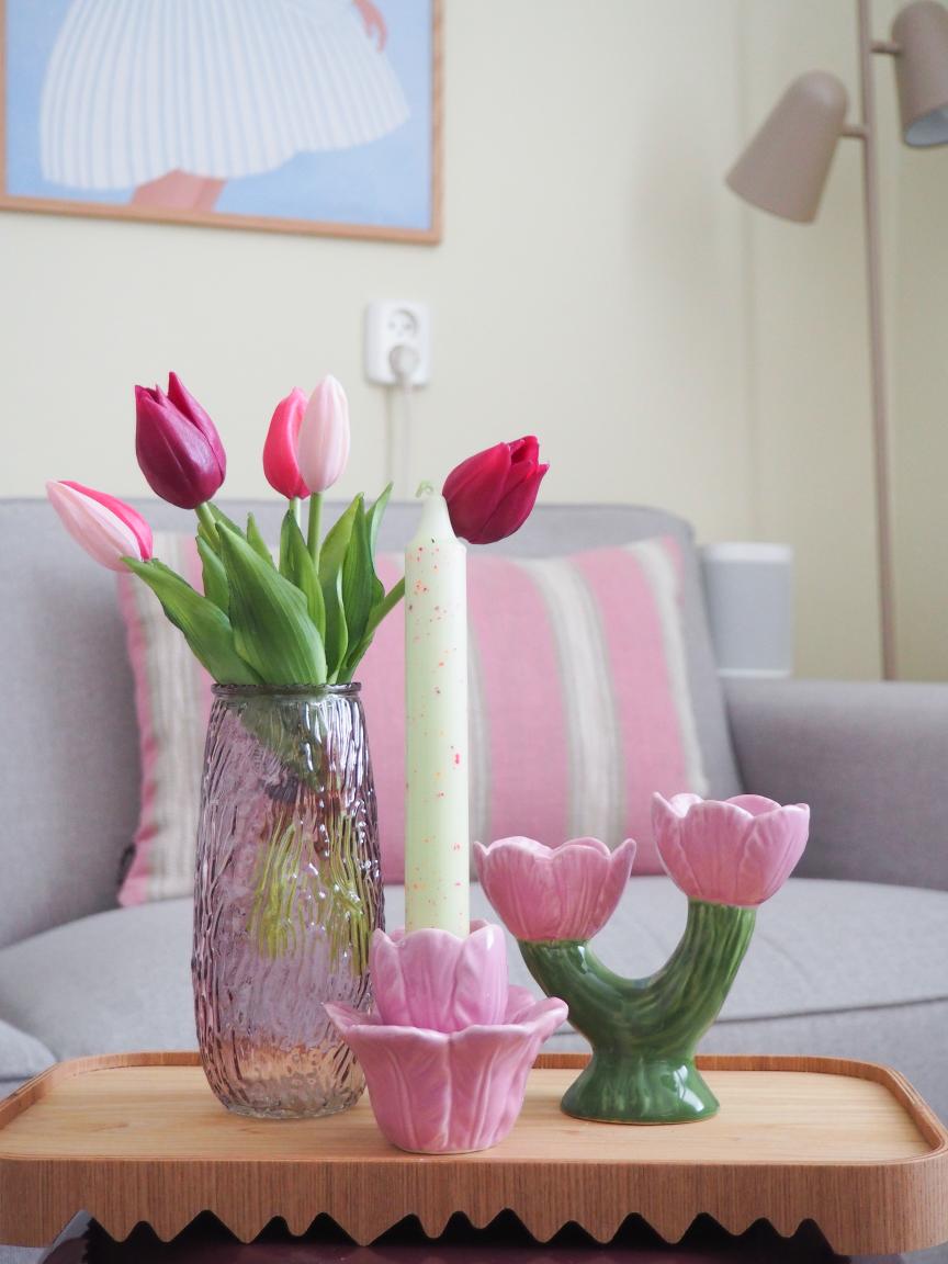 Aardewerk kaarsenstandaard flowers