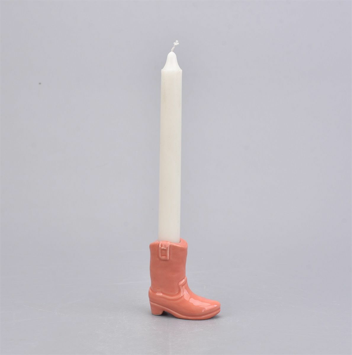 Aardewerk kaarsenstandaard cowboy laars salmon