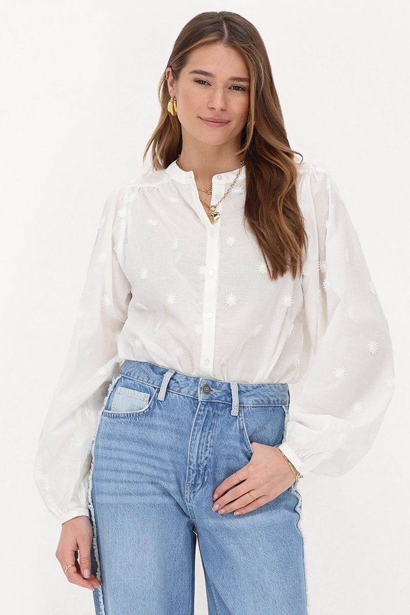 Blouse met 3D bloemen Wit