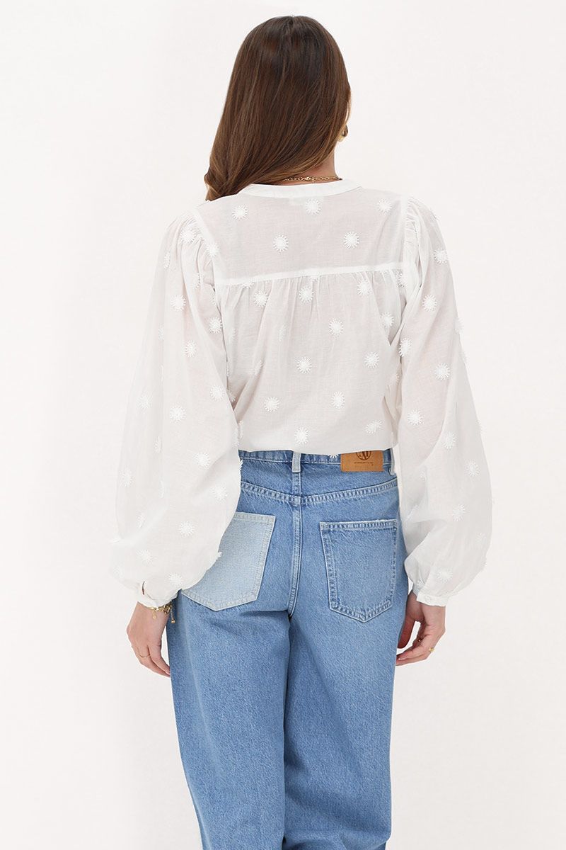 Blouse met 3D bloemen Wit