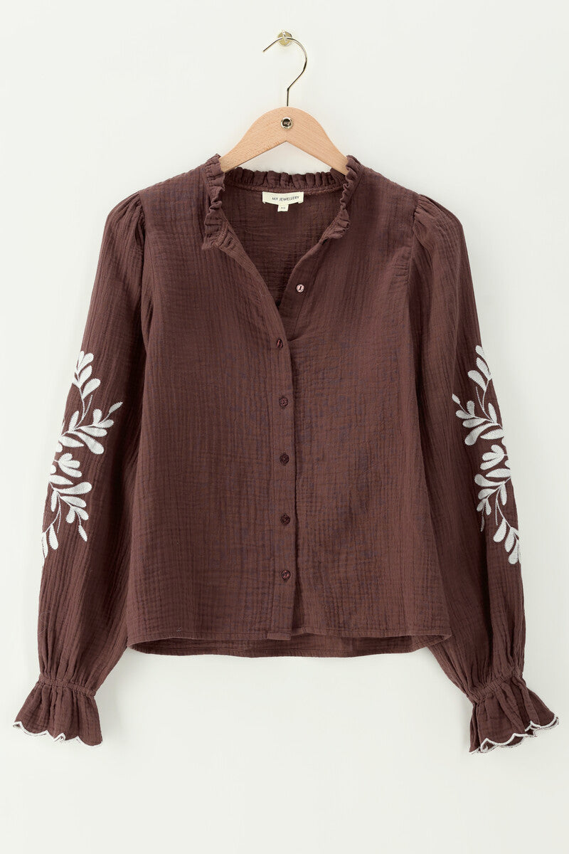 Blouse met embroidery details Bruin