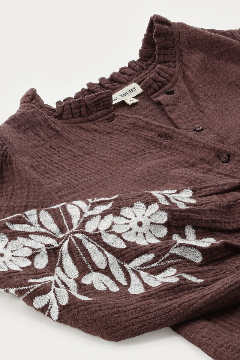 Blouse met embroidery details Bruin