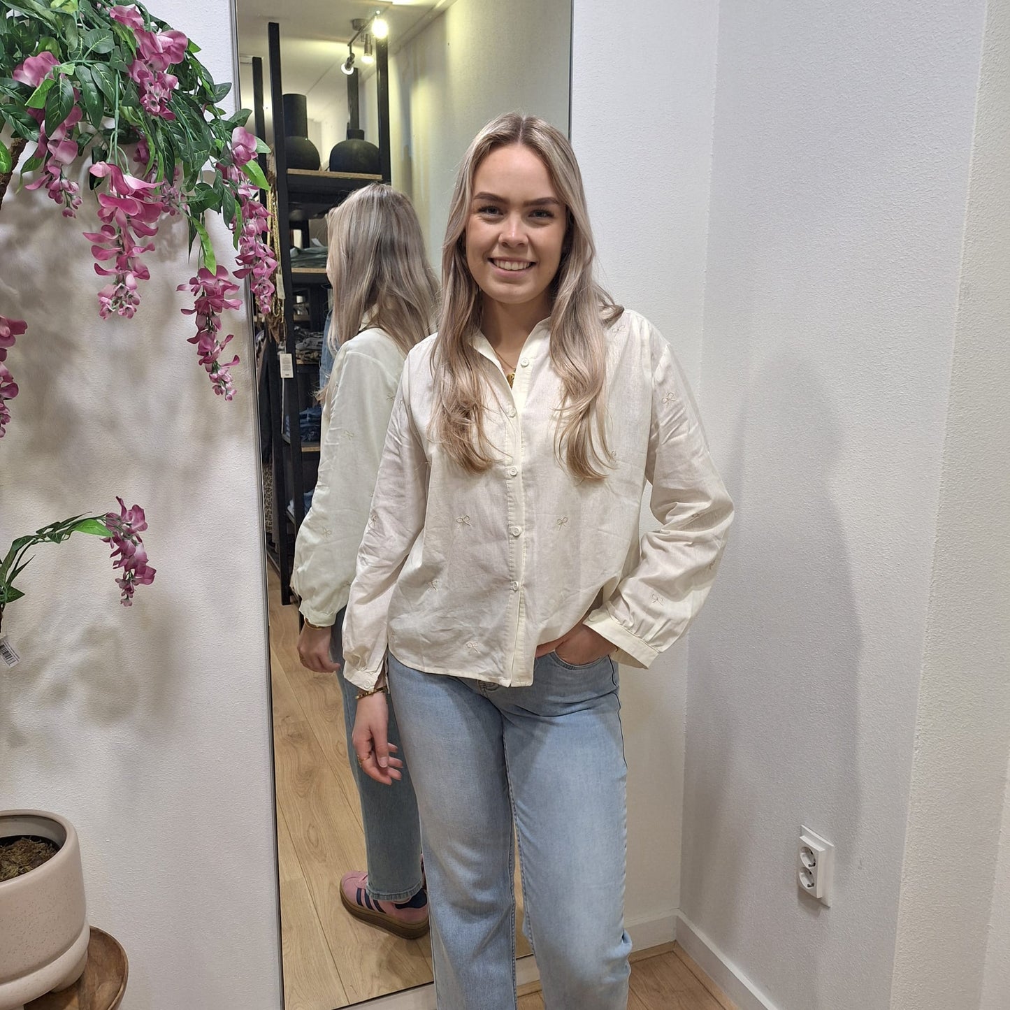 Blouse strikjes creme Creme