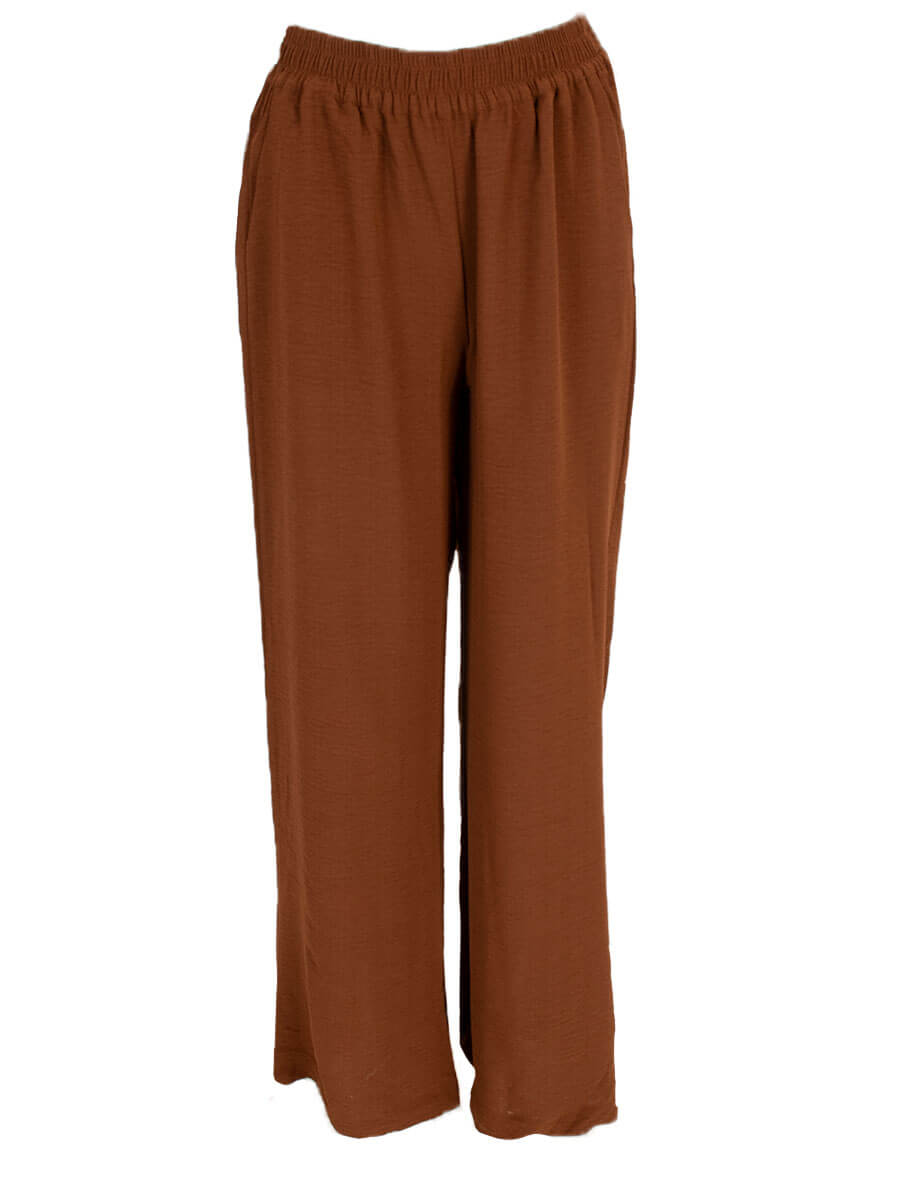 Broek met elastieken band Donkerbruin