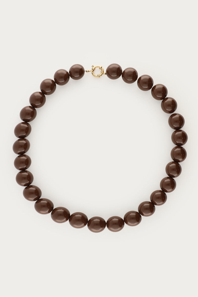 Bruine statement ketting met ronde kralen