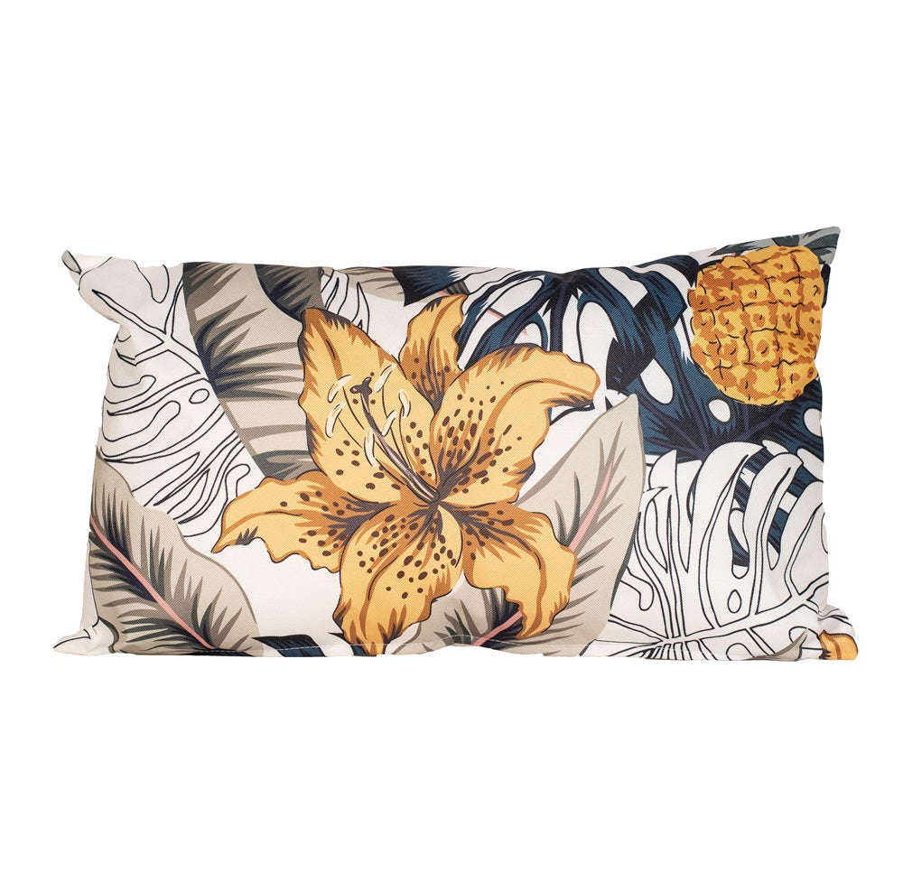 Buitenkussen bloemen geel 30x50