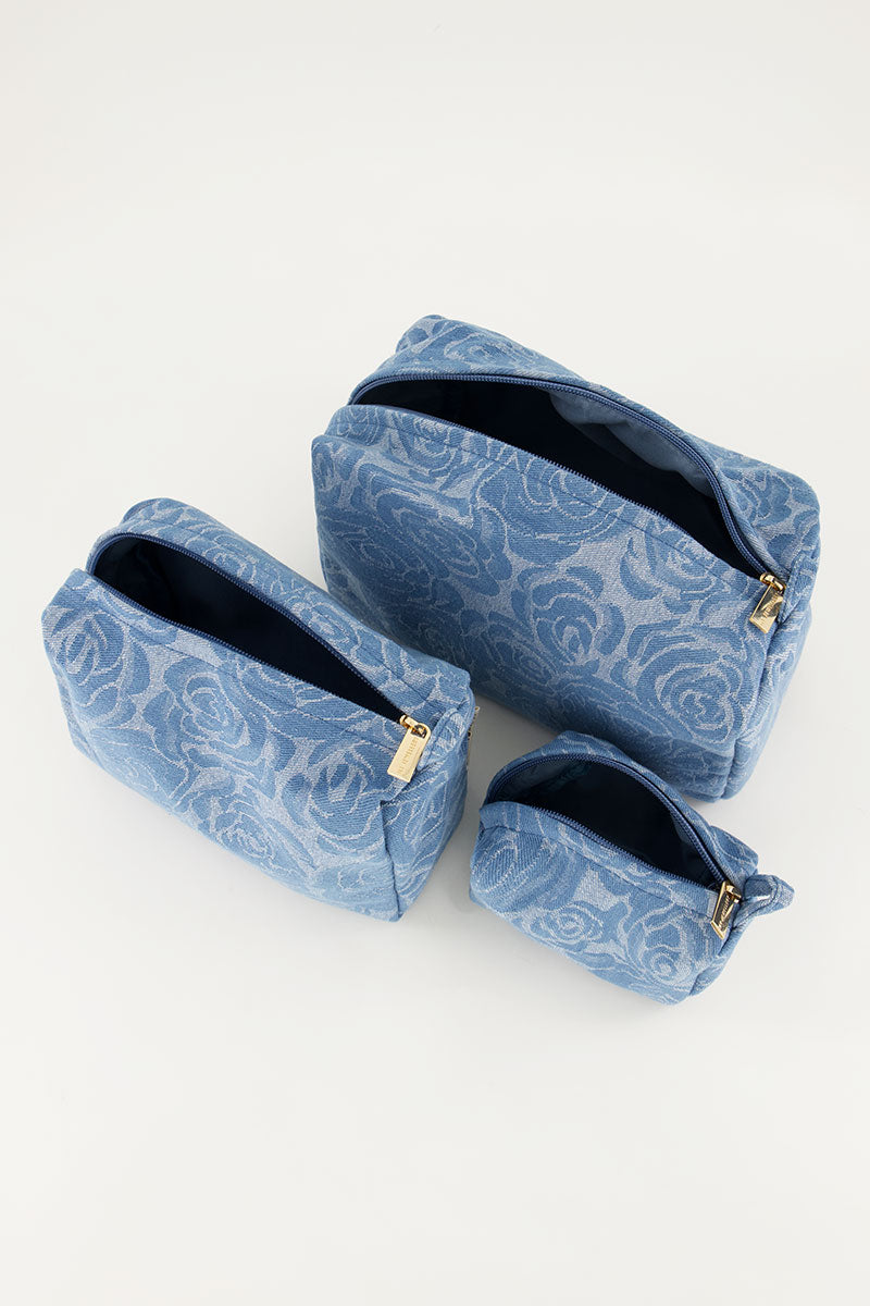 Denim toilettas set met rozen print