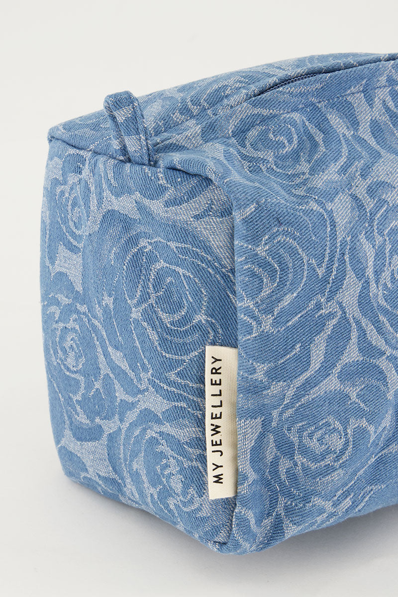 Denim toilettas set met rozen print