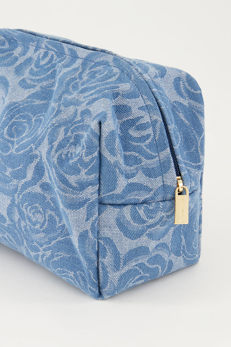 Denim toilettas set met rozen print