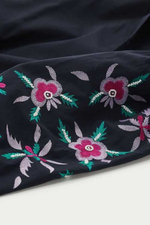 My Jewellery Donkerblauwe embroidery blouse met bloemen Blauw