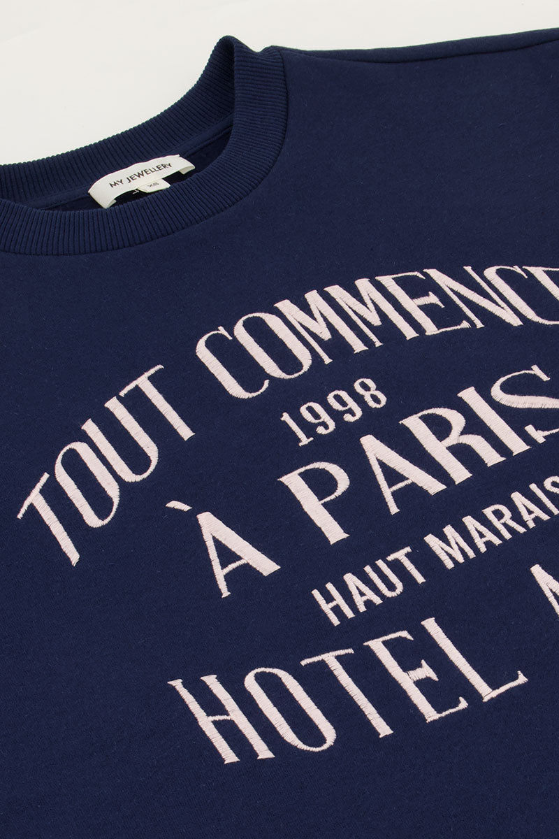 Donkerblauwe sweater "Hotel amour" Donkerblauw