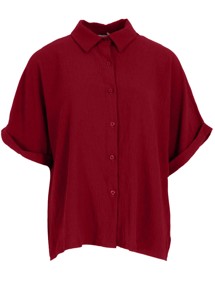 Doorknoop blouse one size Donkerrood