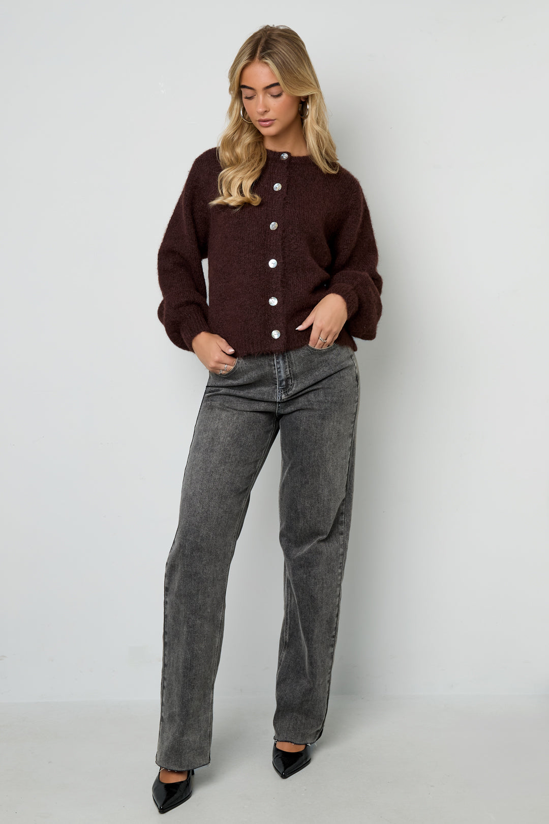 Gimme cardigan knit Donkerbruin