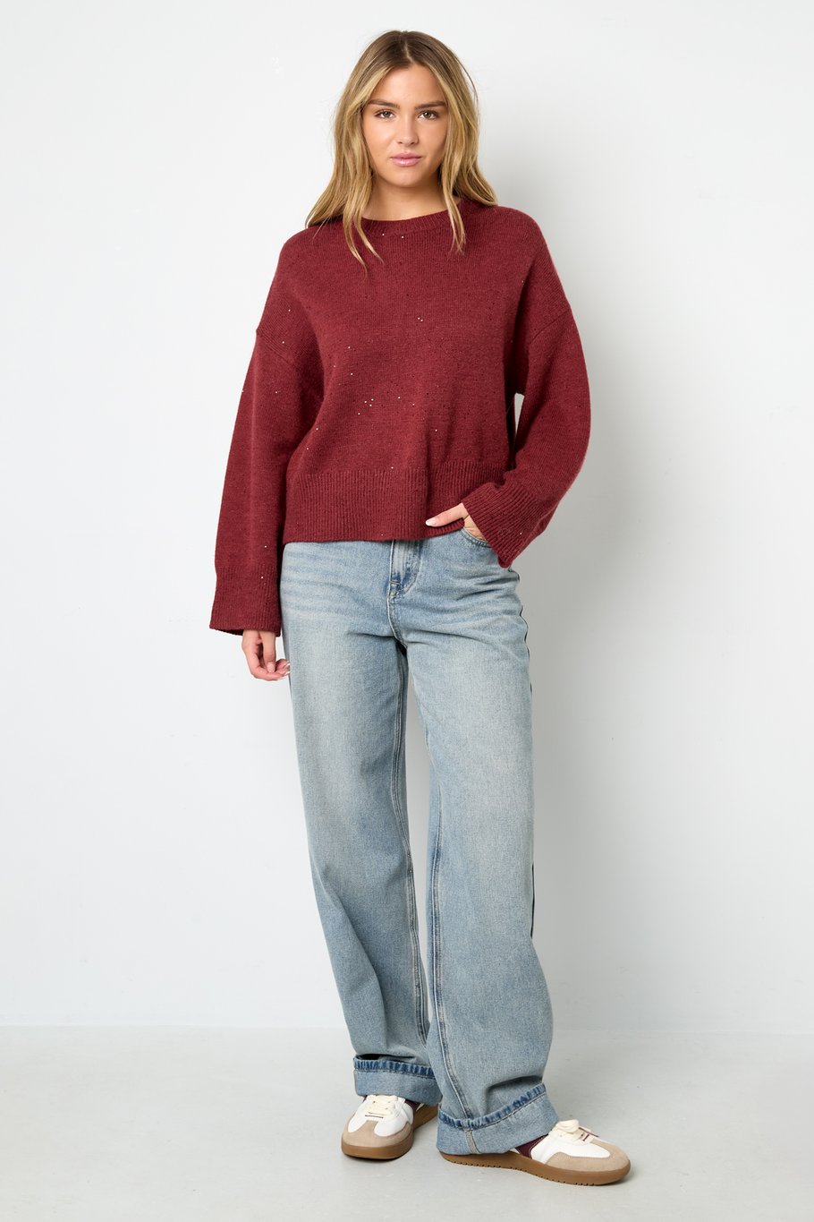 Glinsterende gebreide trui Rood