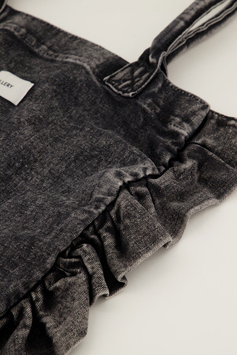 Grijze denim shopper met ruffles