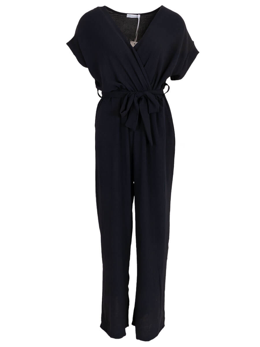 Jumpsuit overslag met ceintuur Donkerblauw