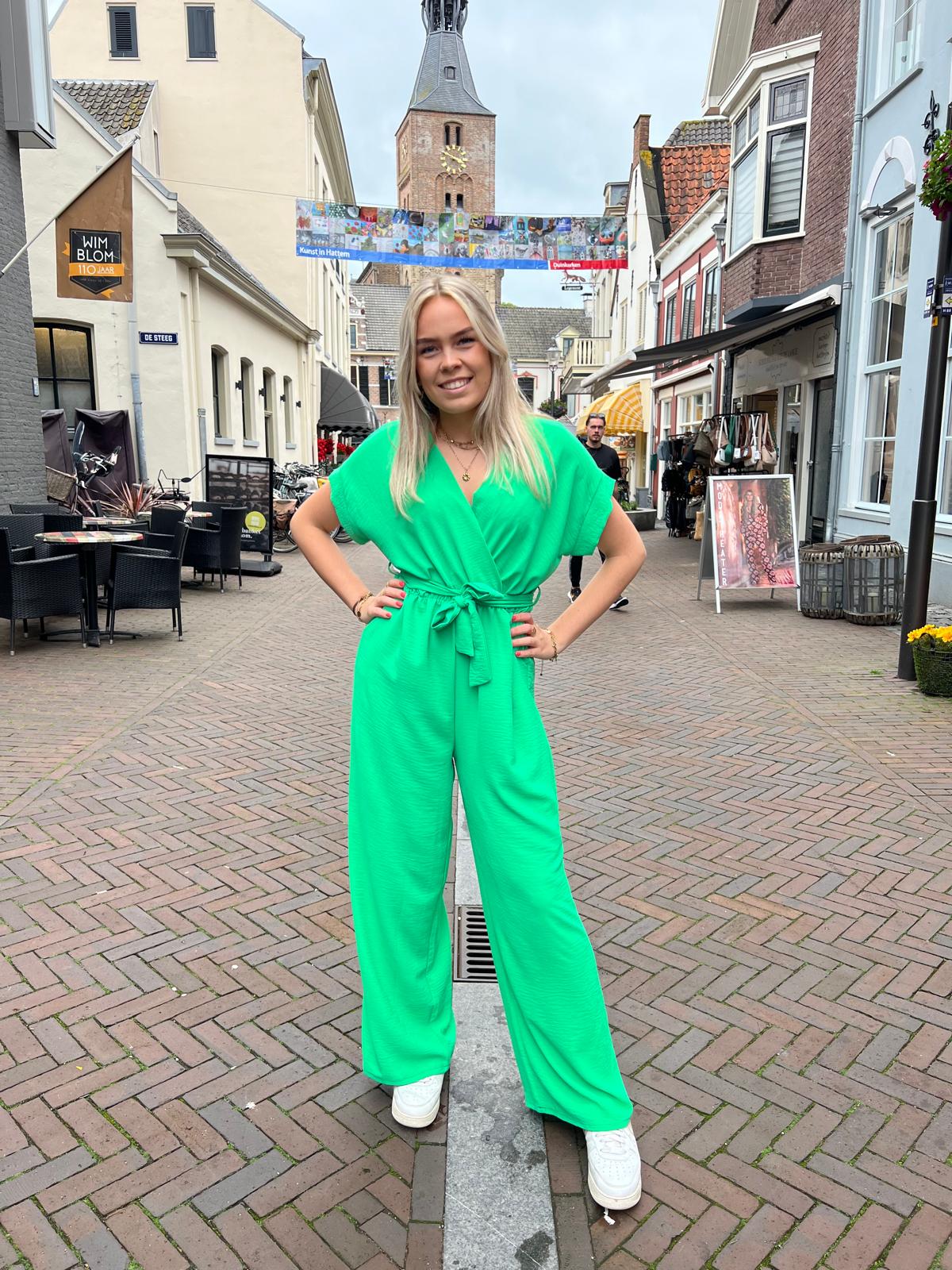 Jumpsuit overslag met ceintuur Groen