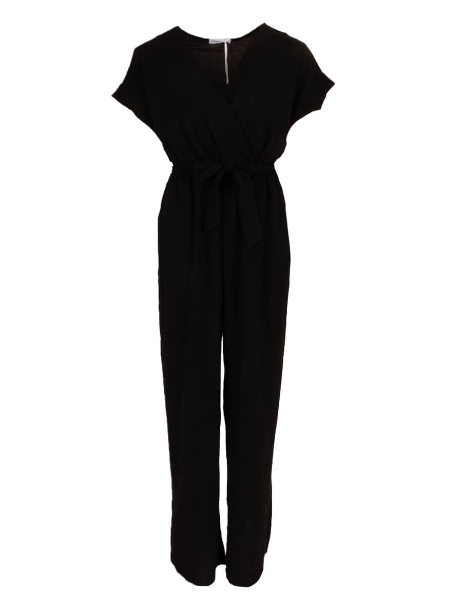 Jumpsuit overslag met ceintuur Zwart