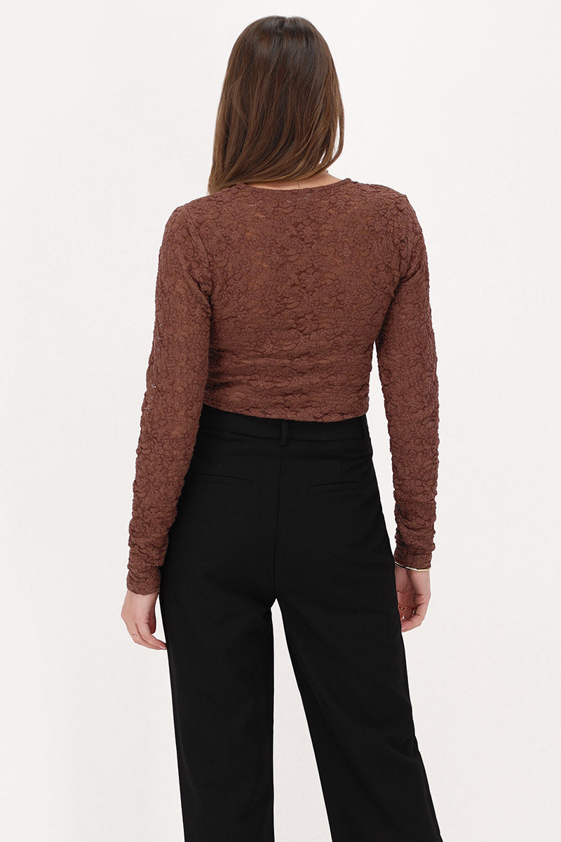 My Jewellery Kanten top met lange mouwen Bruin