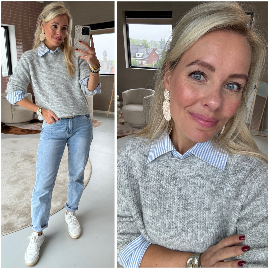 Leah trui met nep blouse Grijs