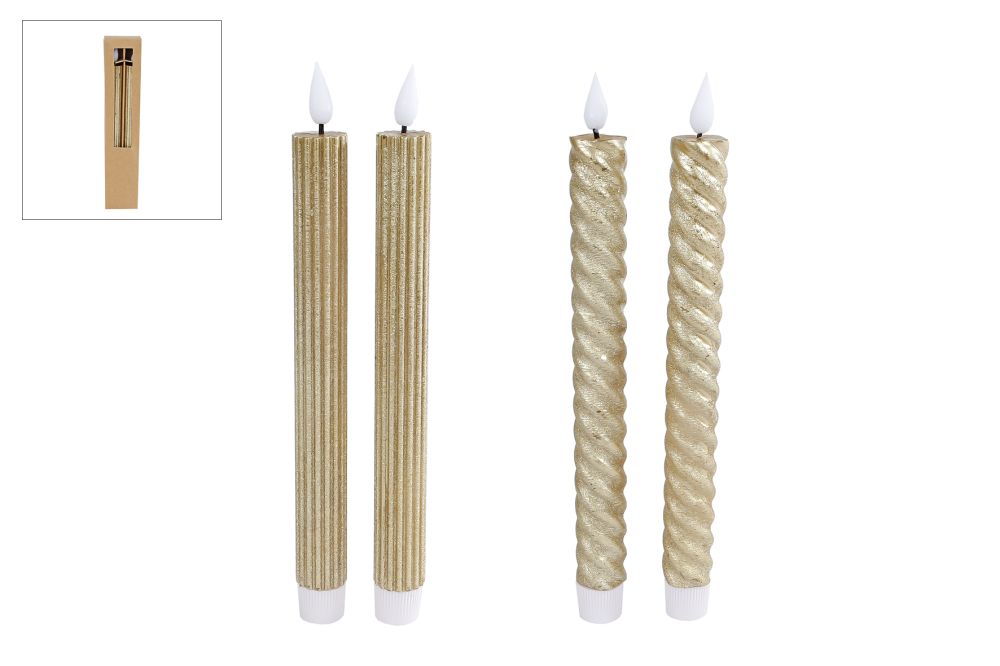 Led dinner kaars stripe goud 2 stuks