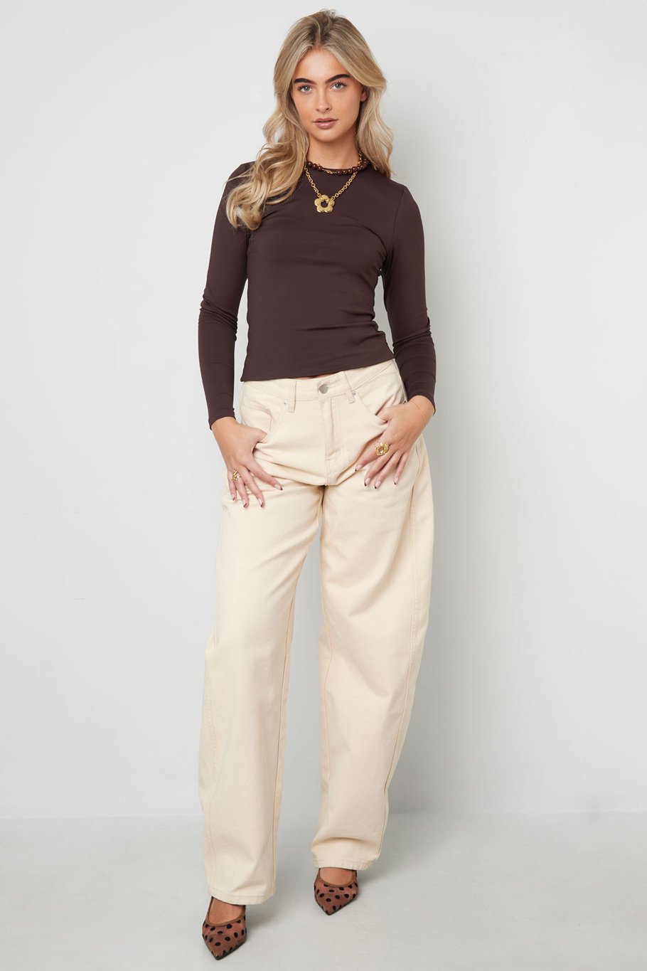 Nylon Long sleeve basic top Bruin