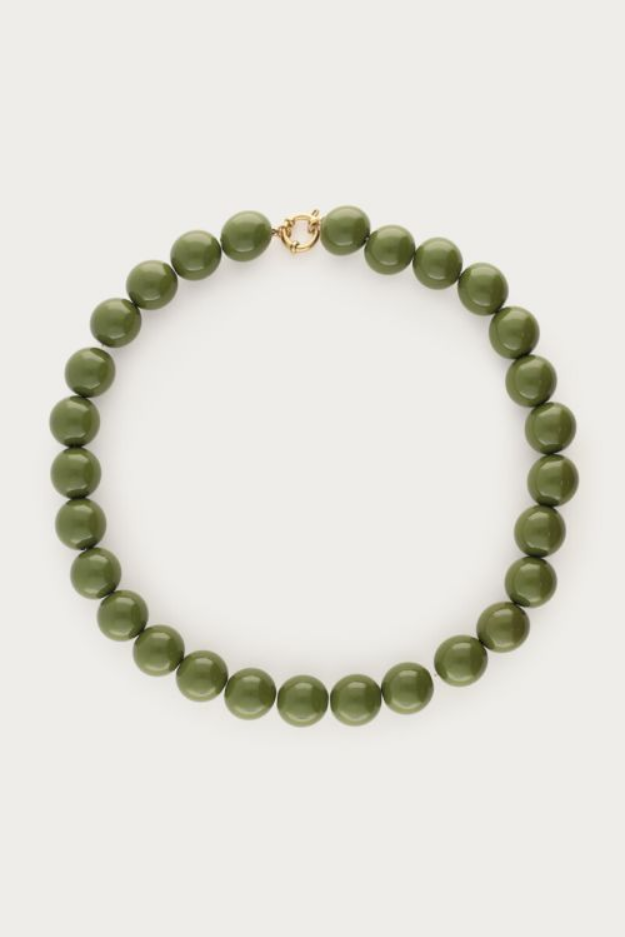 Olijfgroene statement ketting met ronde kralen