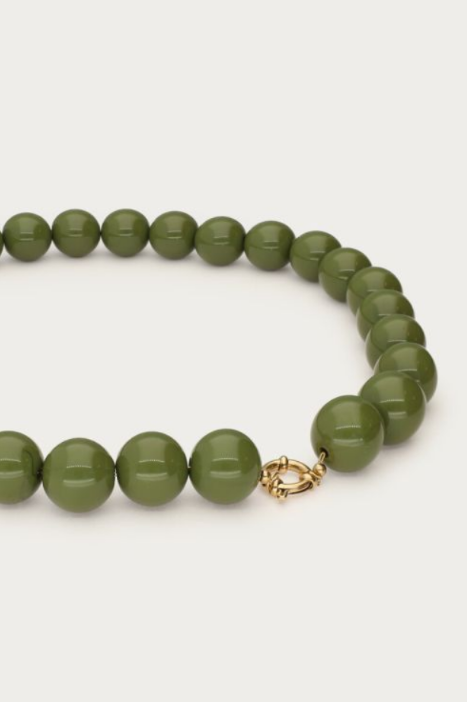 Olijfgroene statement ketting met ronde kralen