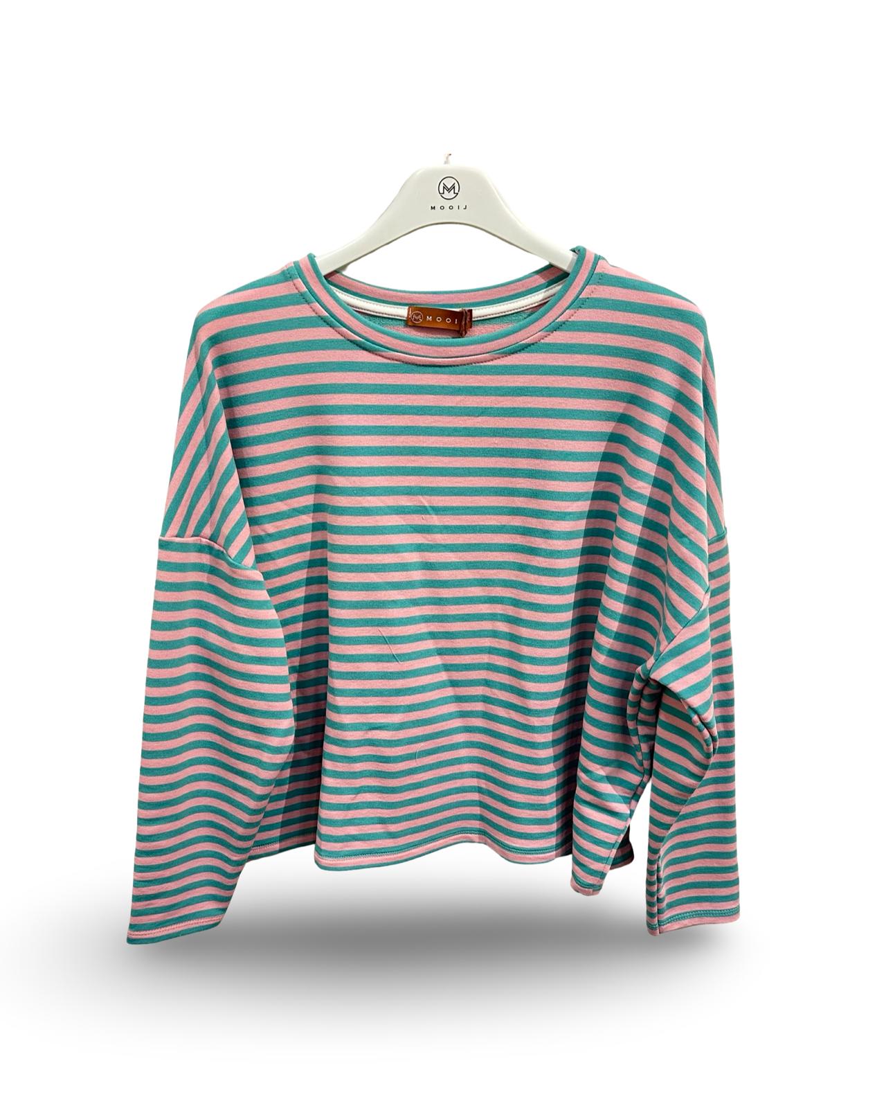 Oversizedt-shirtmetrondehalsenstrepenRoze_groen__1