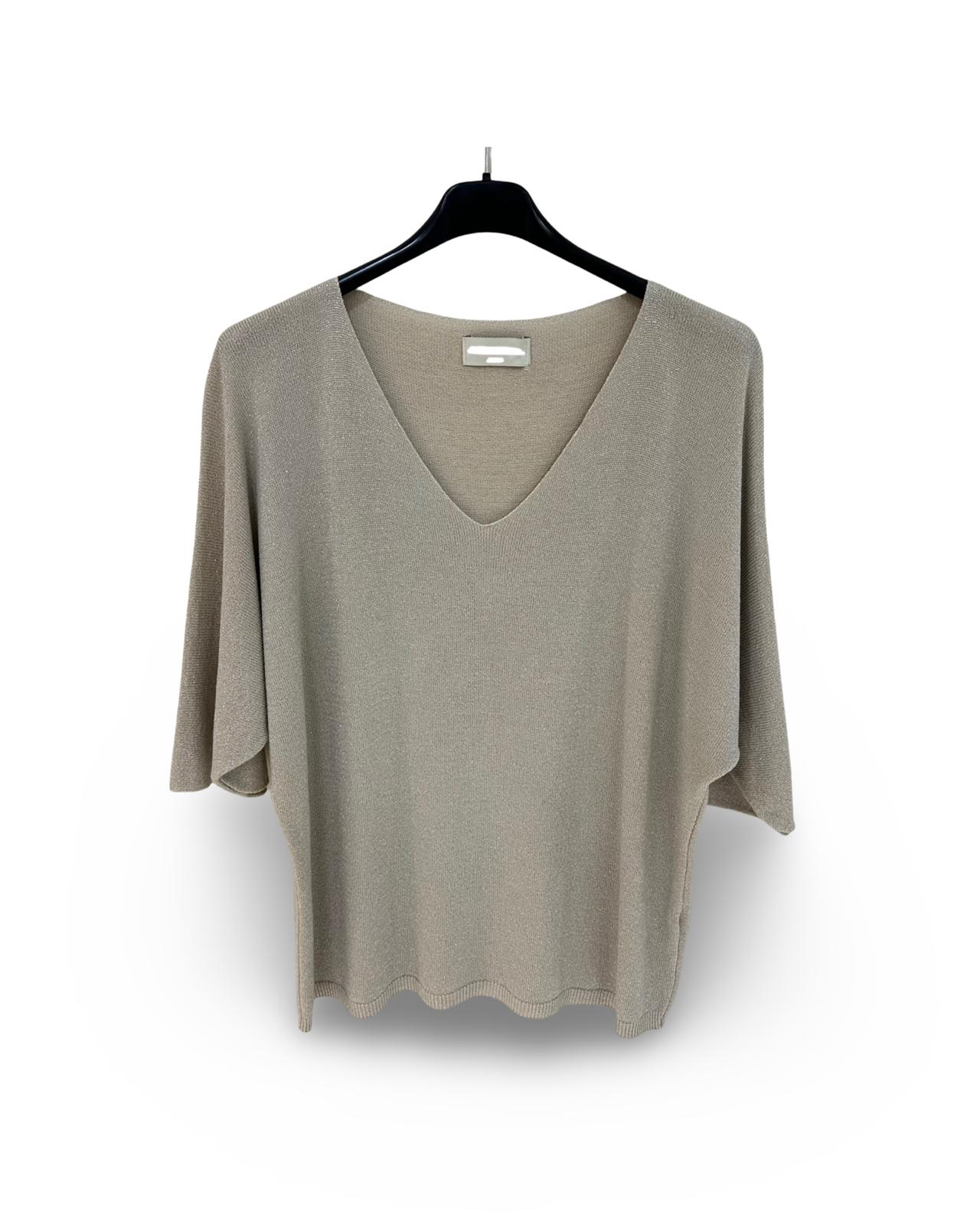 Oversized v hals trui met lurex details Beige