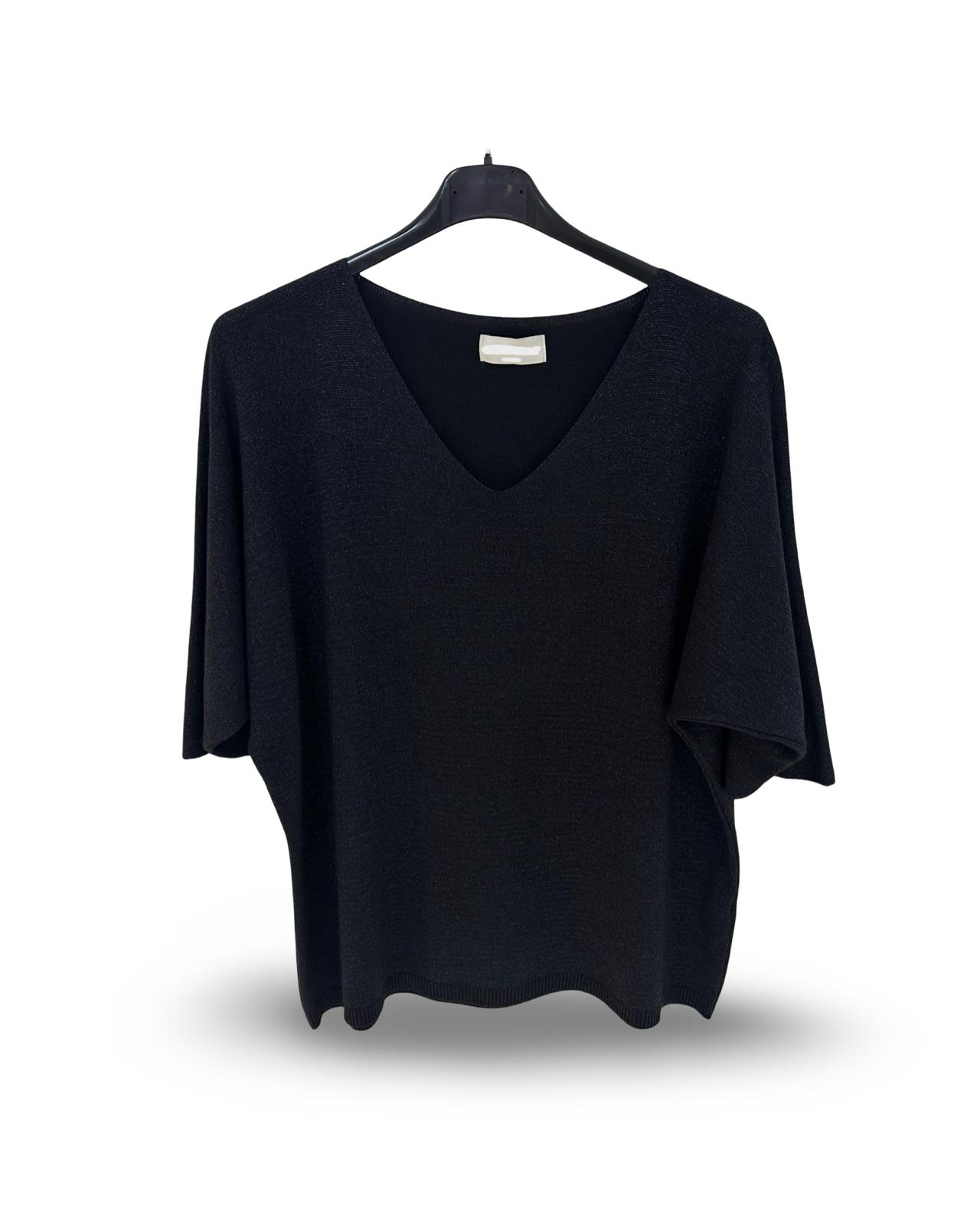 Oversized v hals trui met lurex details Zwart