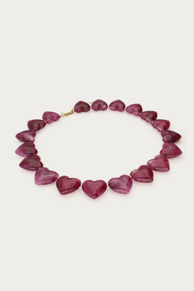 Paarse statement ketting met hartjes