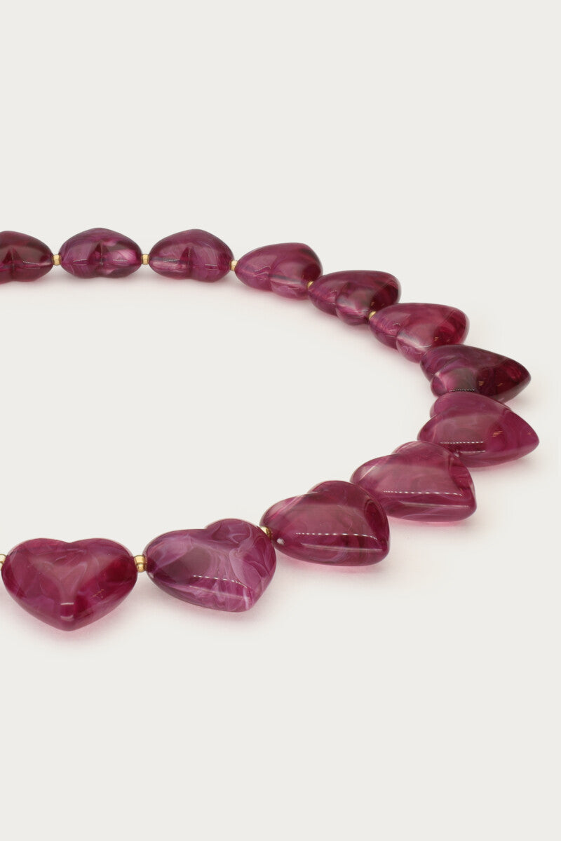 Paarse statement ketting met hartjes