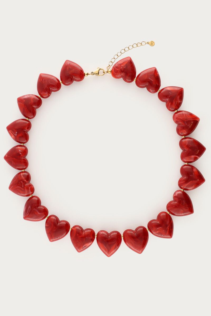 Rode statement ketting met hartjes