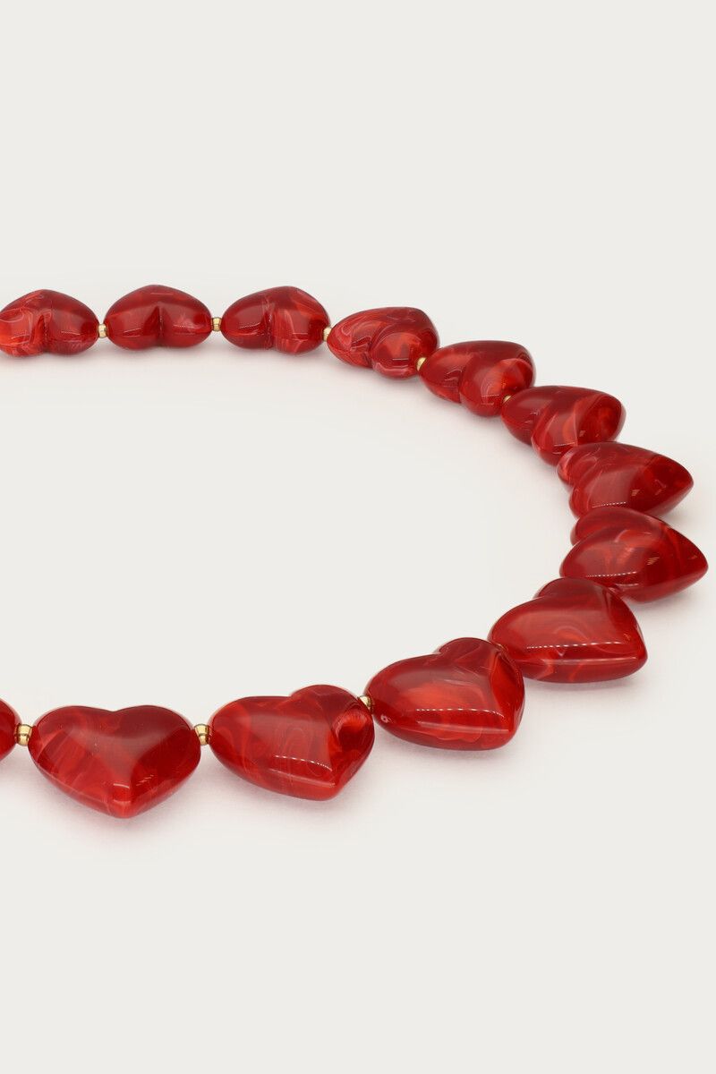 Rode statement ketting met hartjes