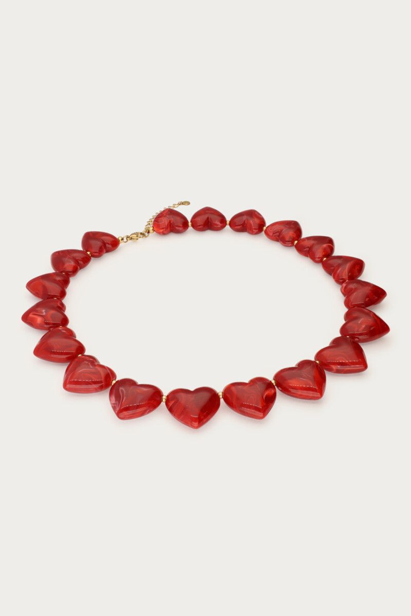 Rode statement ketting met hartjes
