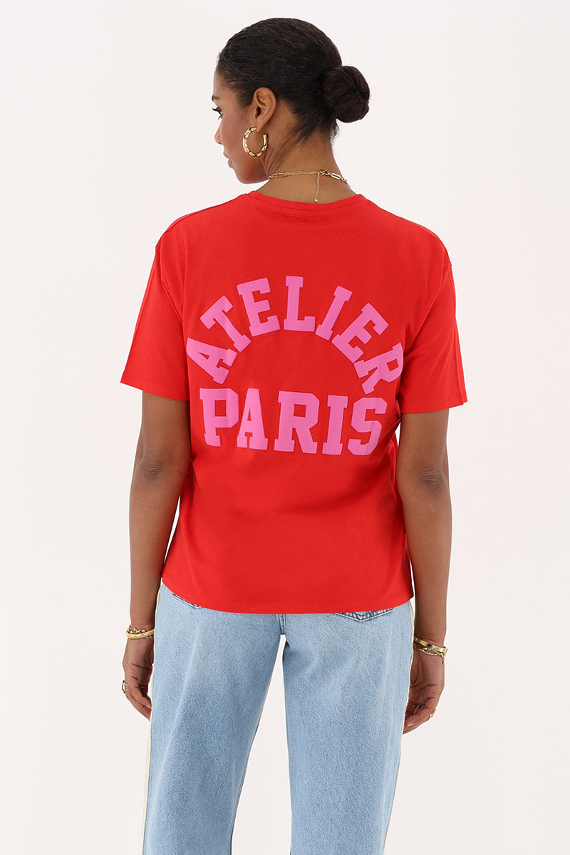 Rood T-shirt "Atelier paris" witte letter Rood