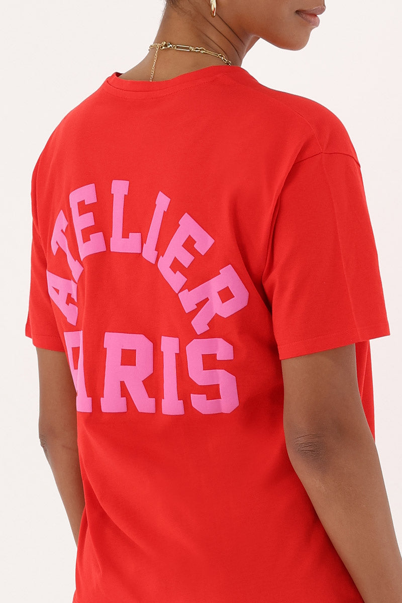 Rood T-shirt "Atelier paris" witte letter Rood