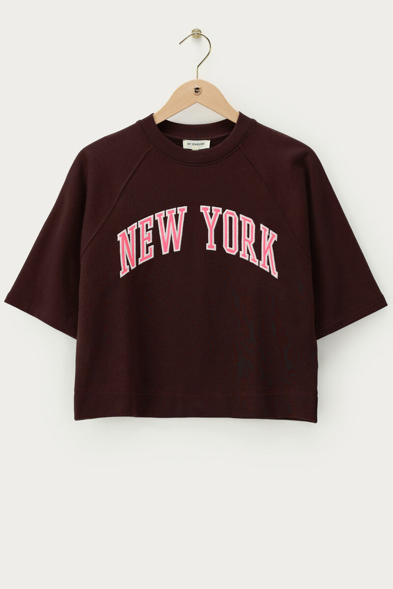 Sweater met korte mouwen "New York" Bruin