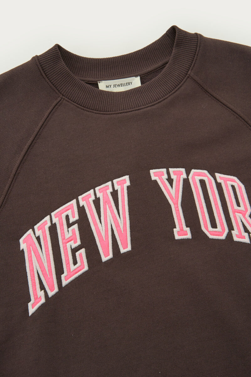 Sweater met korte mouwen "New York" Bruin