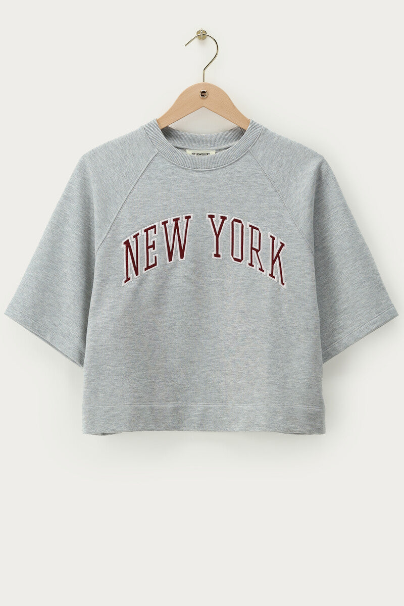 Sweater met korte mouwen "New York" Grijs