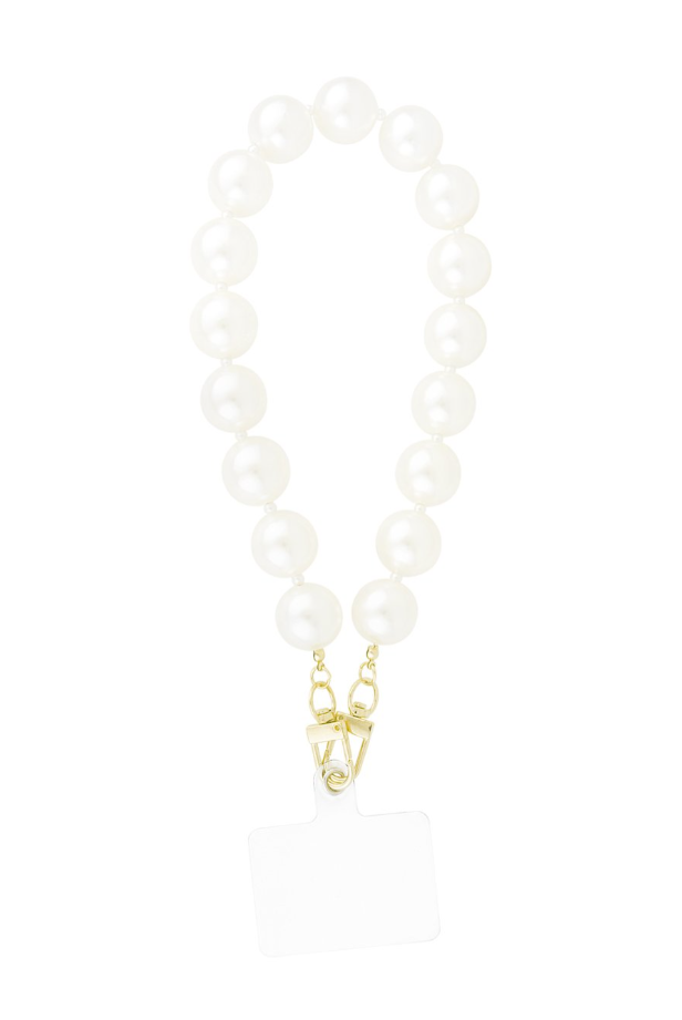 Telefoon cord chic big pearls white