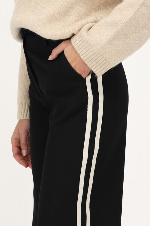 Wide leg pantalon met witte streep Zwart