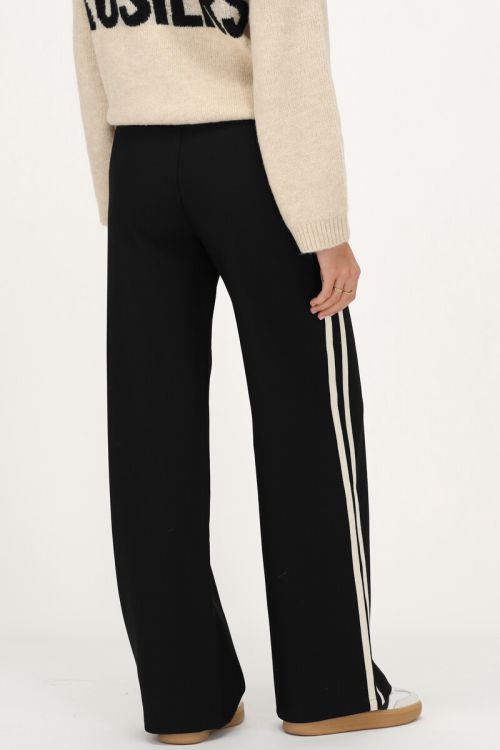 Wide leg pantalon met witte streep Zwart