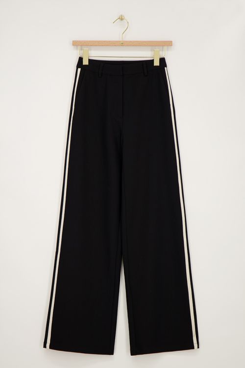 Wide leg pantalon met witte streep Zwart