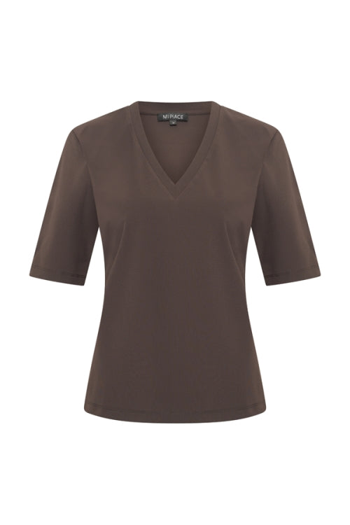 Mi Piace Shirt V Neck Ribbed Espresso