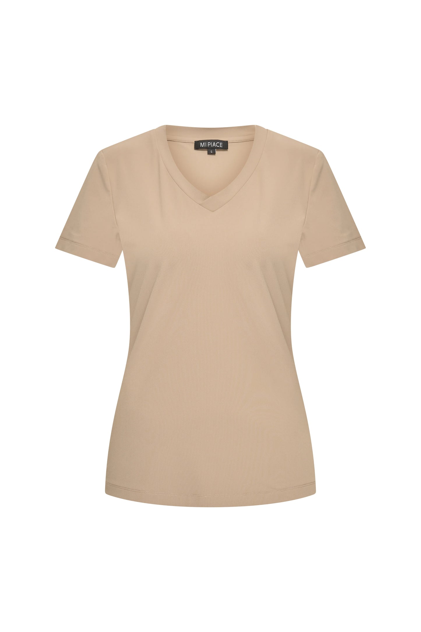 Mi Piace Shirt V Neck Ribbed Latte