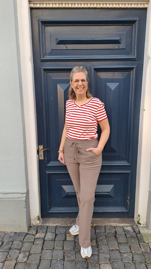 Mi piace T-shirt V Hals Stripe Rood