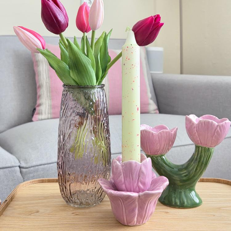 Aardewerk kaarsenstandaard flowers